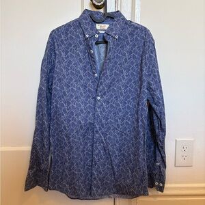 Original Penguin Navy Tropical Leaf Patterned Men's Shirt